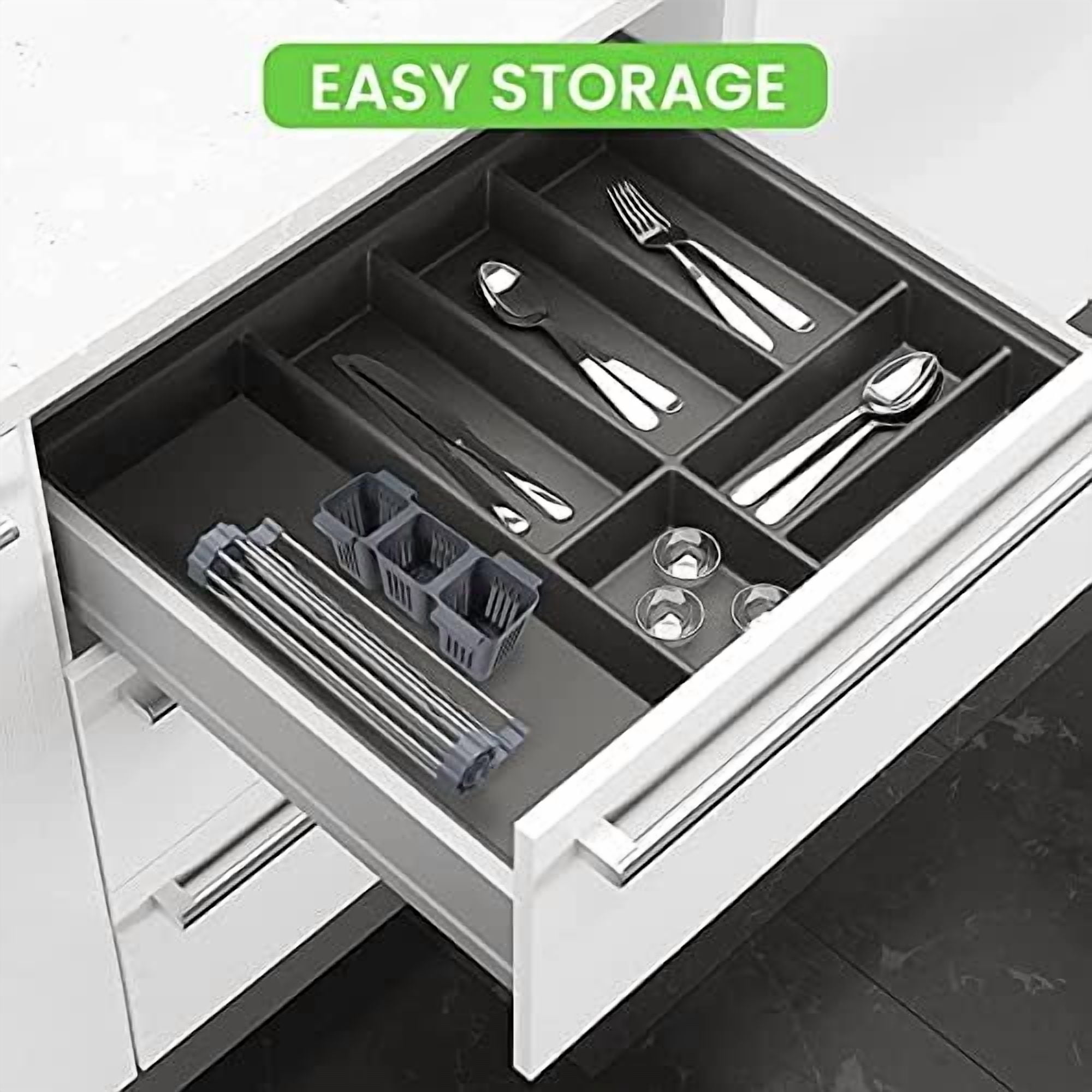 Expandable Roll Up Dish Drying Rack Up to 22.8''with 2 Storage Baskets,Over The Sink Kitchen Rolling up Dish Drainer Drying Rack, Foldable,Rollable,for Kitchen Dishes(Expandable Width Size)