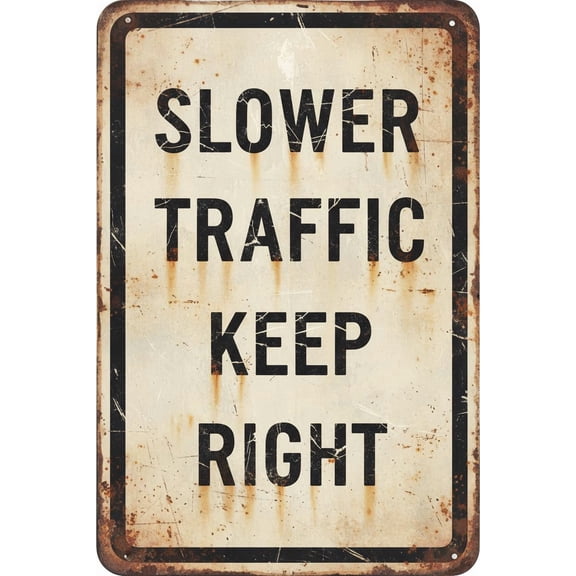 Wall Decor Slower Traffic Keep Right Sign - Business 8"x12" Metal Sign Plaque For Man Cave, Yard,Indoor Or Outdoor Display Vintage Signs Aluminum Plates Printed