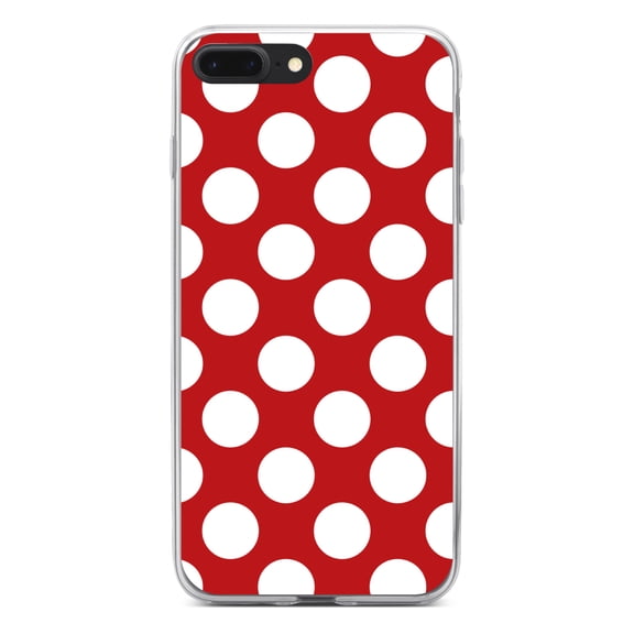 DistinctInk Clear Shockproof Hybrid Case for iPhone 7 PLUS / 8 PLUS (5.5" Screen) - TPU Bumper, Acrylic Back, Tempered Glass Screen Protector - White & Red Polka Dots