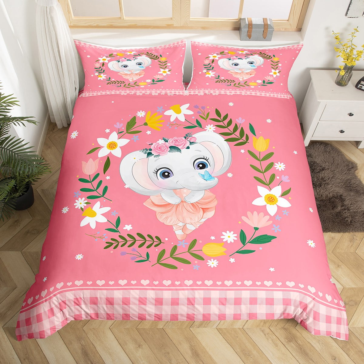 YST Cartoon Elephant Comforter Cover Jungle Animal Bed Set, Ballet Girl