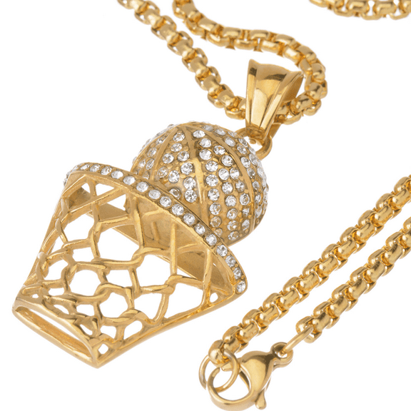 Stainless Steel Sport Basketball Pendant with Box Chain 24" SCP 3086 G