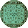 thumbnail image 1 of Ahgly Company Machine Washable Indoor Round Oriental Turquoise Blue Traditional Area Rugs, 7' Round, 1 of 4