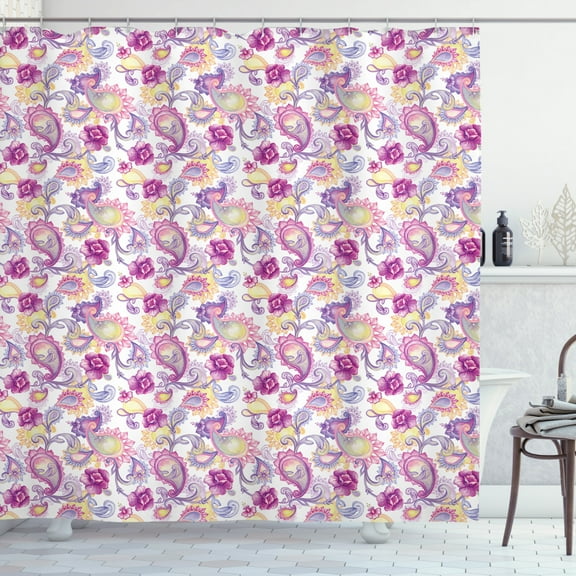 Ambesonne East Shower Curtain, Watercolor Peonies Art, 69"Wx84"L, Magenta Purple Yellow