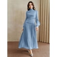 thumbnail image 5 of Baby Blue Ruched High Neck Long Sleeve Maxi Dress For Women, 5 of 30