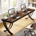 thumbnail image 4 of Tribesigns 78 Inch 2 Person Computer Desk, Double Workstation Desk with Curved Metal Legs, Rustic Brown Long Office Table for Home or Business Use, 4 of 5