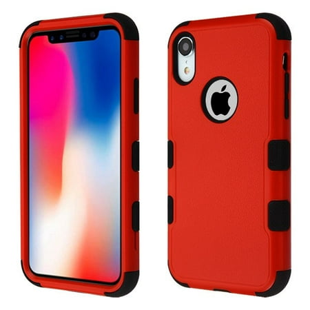 Apple iPhone XR (6.1 inch) (2018 Model) Phone Case Tuff Hybrid Shockproof Impact Rubber Dual Layer Hard Soft Protective Hard Case Cover Logo Hole Natural Red Phone Case for Apple iPhone Xr
