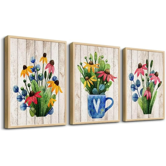 Natural Wood Framed Wall Art Painting For Dining Room Family Wall Decor For Bedroom Kitchen Wall Decoration Living Room Decor Green Leaf Pictures Artwork For Home Walls 3 Piece Framed Art Prints