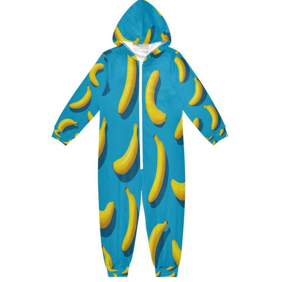 RMDQTR Ultra-Soft Crystal Velvet One-Piece Pajamas/Loungewear Simple Bananas Pattern