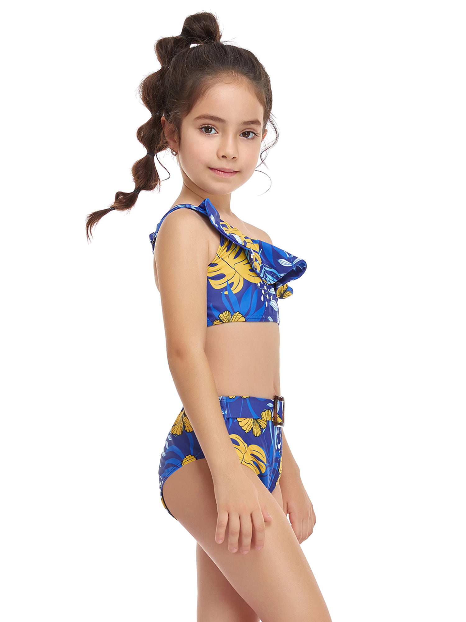 Genuiskids Toddler Infant Baby Girl Swimsuit Two Piece Set Kid Print Plaid  Pattern Bathing Suit Fly Sleeve Tops Matching Shorts Beachwear 