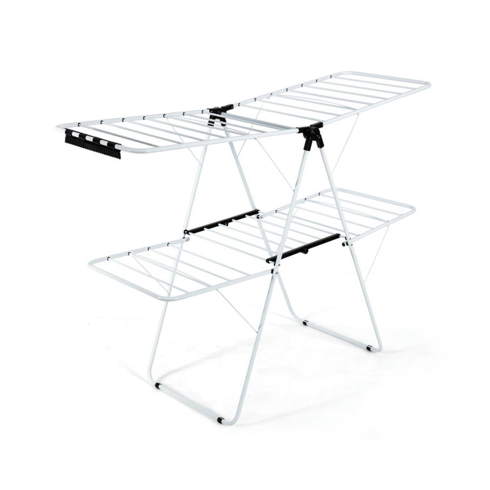 Finihen Drying Rack, Clothes Drying Rack, 2-Level Foldable Clothes Drying Rack with Adjustable Gullwing, for Indoor, Outdoor, White Finihen Drying Rack, Clothes Drying Rack, 2-Level Foldable Clothes Drying Rack with Adjustable Gullwing, for Indoor, Outdoor, White