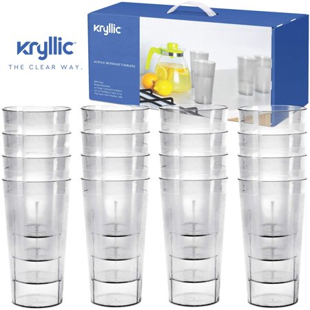 Reusable Plastic Cup Drinkware Tumblers - 16 Clear break resistant 20 oz dishwasher safe drinking stacking water glasses cups! great decorations restaurant quality suitable 4 toddler & kids!