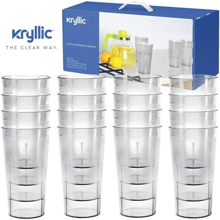 Reusable Plastic Cup Drinkware Tumblers - 16 Clear break resistant 20 oz dishwasher safe drinking stacking water glasses cups! great decorations restaurant quality suitable 4 toddler &