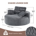 thumbnail image 3 of Hawsaiy 56.3" Oversized Round Chaise Lounge Sofa, Deep Seat Sleeper Loveseat with 3 Supportive Pillows, Wide Armrest, No Assembly Required, Corduroy Fabric Sofa Bed for Living Room or Bedroom, 3 of 10