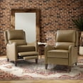 thumbnail image 2 of Genuine Leather Recliner Chair Push Back Upholstered Armchair Wingback Lounge Sofa Wood Leg Home Decor Living Room Bedroom Taupe, 2 of 9
