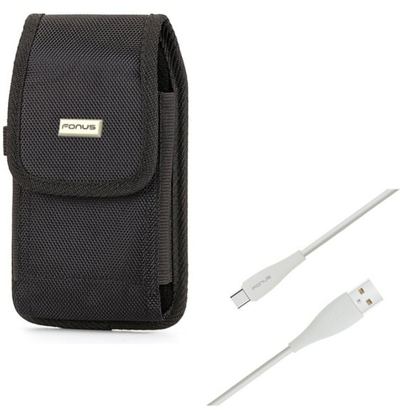Rugged Case Belt Clip w Type-C 6ft USB Cable for Google Pixel 4 XL/5a 5G/4a 5G Phones - Holster Canvas, Charger Cord Power A7Q Compatible With Pixel 4 XL/5a 5G/4a 5G Models