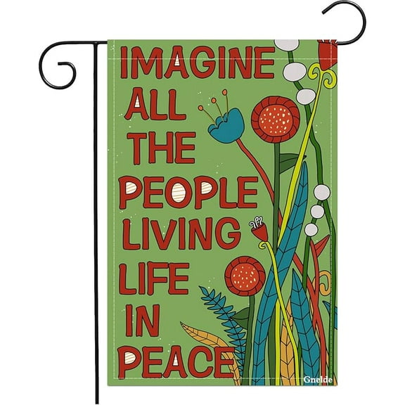 Garden Flag Imagine All the People Living Life in Peace Spring Summer Autumn Flag Double Sided Polyester Vertical Garden Yard Flags Outside Decor Outdoor House 12 x 18 Inch