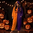 thumbnail image 2 of LILIYA Halloween ONESIE, Unisex Hooded Jumpsuit, Color Block Plush Loungewear with Front Pockets, Relaxed Fit 1-Piece Bodysuit, Cozy Holiday Sleepwear for Couples, 2 of 6