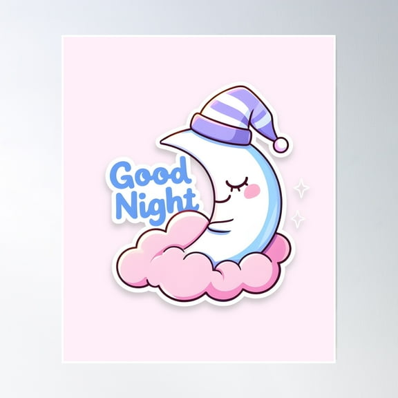369 Prints Cute Sleeping Moon Saying Good Night- No Framed, Vintage Wall Art, Trendy Retro Print, Room Decor, Wall Art, Poster Only