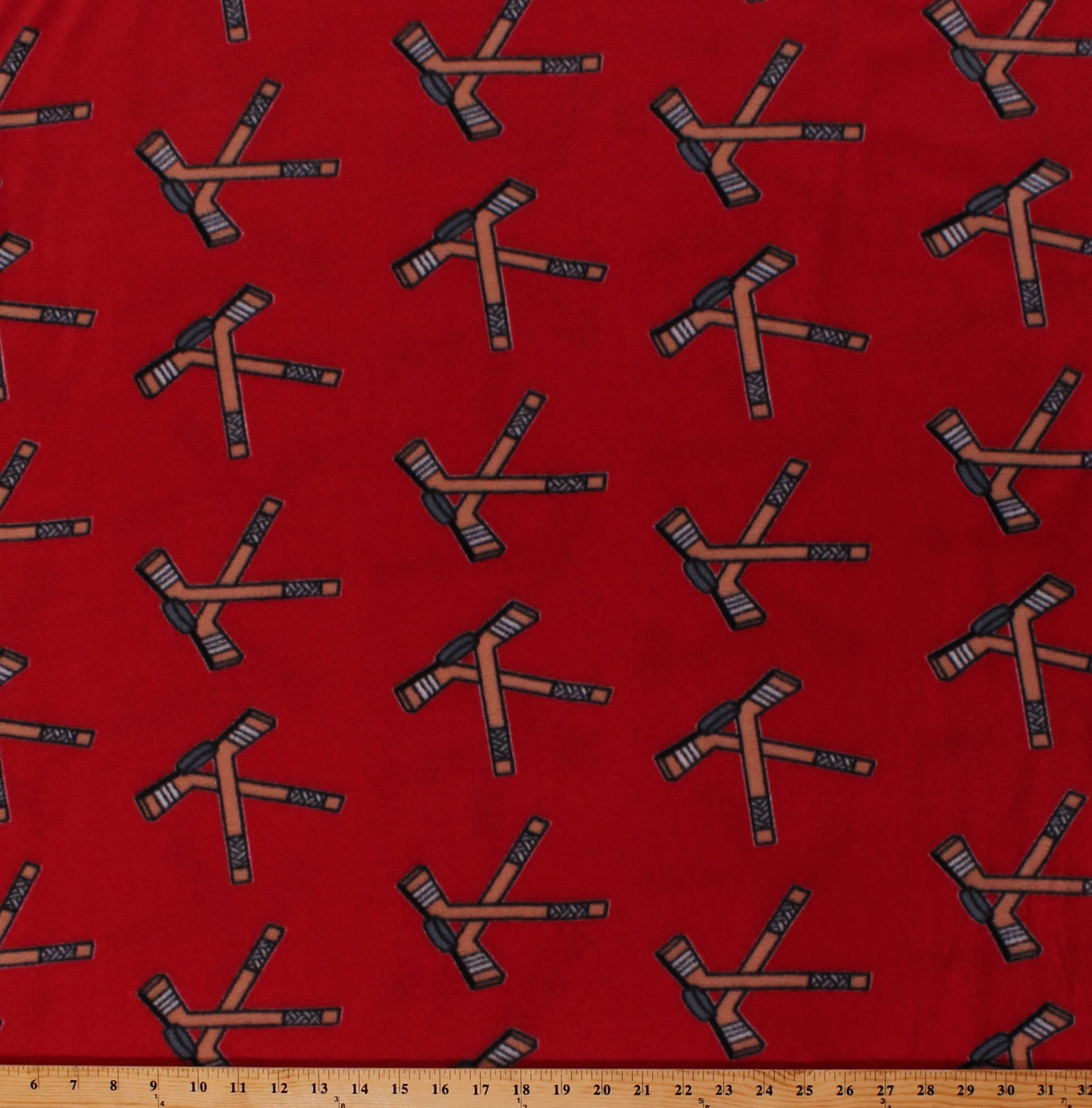 Fleece Hockey Sticks Pucks on Red Ice Hockey Winter Sports Fleece