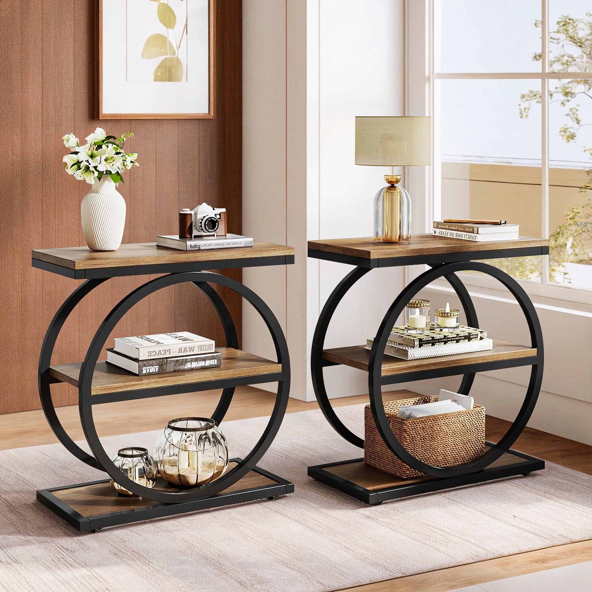 Demi Bonndustrial Console Table for Entryway, Farmhouse Sofa Tables Behind Couch, Rustic Wood and Metal Foyer Table with 3-Tier Shelves for Hallway Living Room, Beige