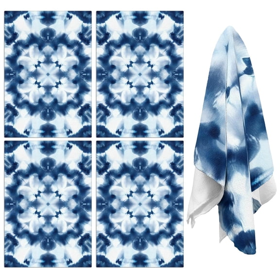 2 Pcs Funny Kitchen Towels,Blue White Tie Dye Mandala Pattern Microfiber Dish Towels,Kitchen Tea Towels,Kitchen Towel Set (18" X 26")