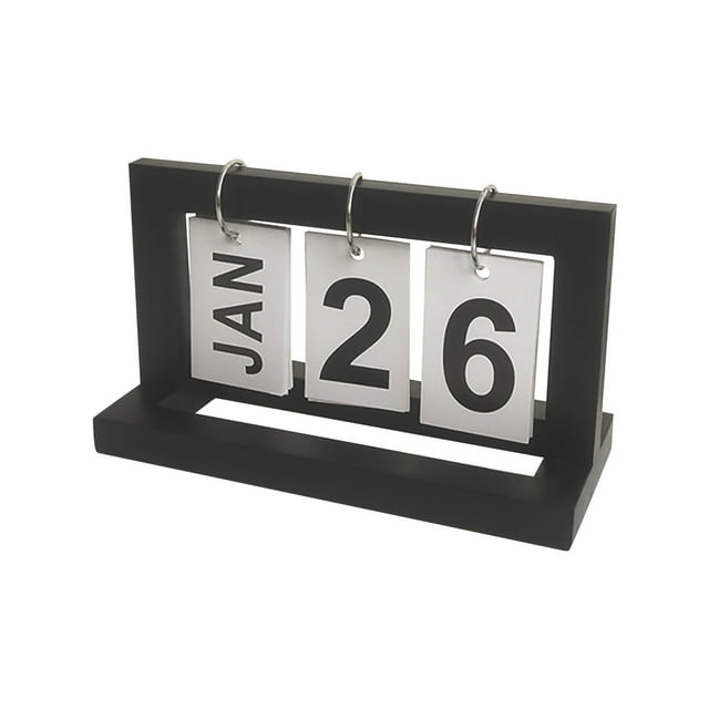 Wooden Perpetual Calendar Desk Decor with Flip Stand and Reusable Pages a Standing Date Flip Chart in Solid Wood Frame for Home Office Desk Organization and Creative Gift