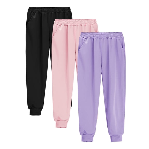 UACY 3 Pack Girls Sweatpants High Waisted Drawstring Active Joggers Soft Athletic Pants with Pockets for Kids Winter