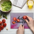 thumbnail image 4 of Hello Cutting Board, Romantic Phrase with Hand Lettering and Color Splashes on Backdrop, Decorative Tempered Glass Cutting and Serving Board, Small Size, Lilac Magenta Black, by Ambesonne, 4 of 5