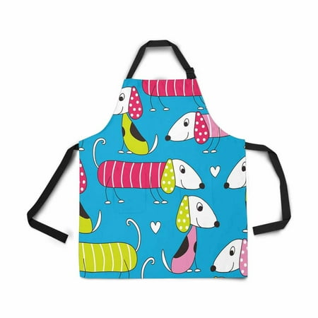 

ASHLEIGH Adjustable Bib Apron for Women Men Girls Chef with Pockets Seamless Colorful Dog Pattern Novelty Kitchen Apron for Cooking Baking Gardening Pet Grooming Cleaning