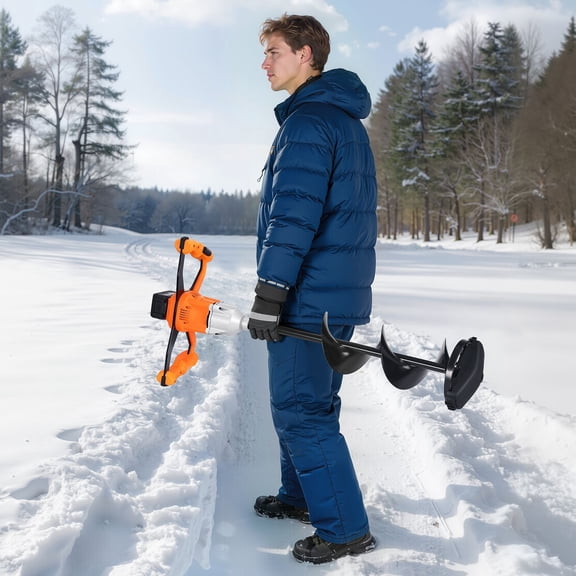 20V Electric Ice Auger,8"Diameter,2 in 1 Cordless Ice Fishing Augers&Earth Auger with Ices&Earth Drill Bit,Cold-Resistant Post Hole Digger,Turbo High-Speed Cutting System