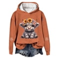 thumbnail image 2 of Womens Hoodie Casual Flower Wreath Highland Cow Graphic Pullover Hooded Long Sleeve Cottagecore Festival Loose Fit Top Orange L, 2 of 3
