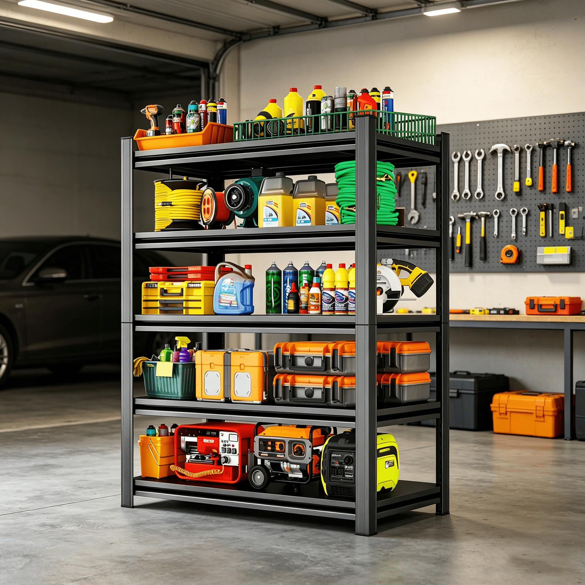 5-Tier Garage Shelves, Adjustable Metal Storage Shelf Rack Organizer for Garage Kitchen Warehouse Pantry Basement
