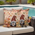 thumbnail image 4 of Fall Gnomes Outdoor Waterproof Pillow Covers, Thanksgiving Pumpkins Country Maple Vintage Check Decorative Square Throw Pillowcase Sofa Cushion Sham for Patio/Couch/Chair, 16"x16" 2 Pack, 4 of 8