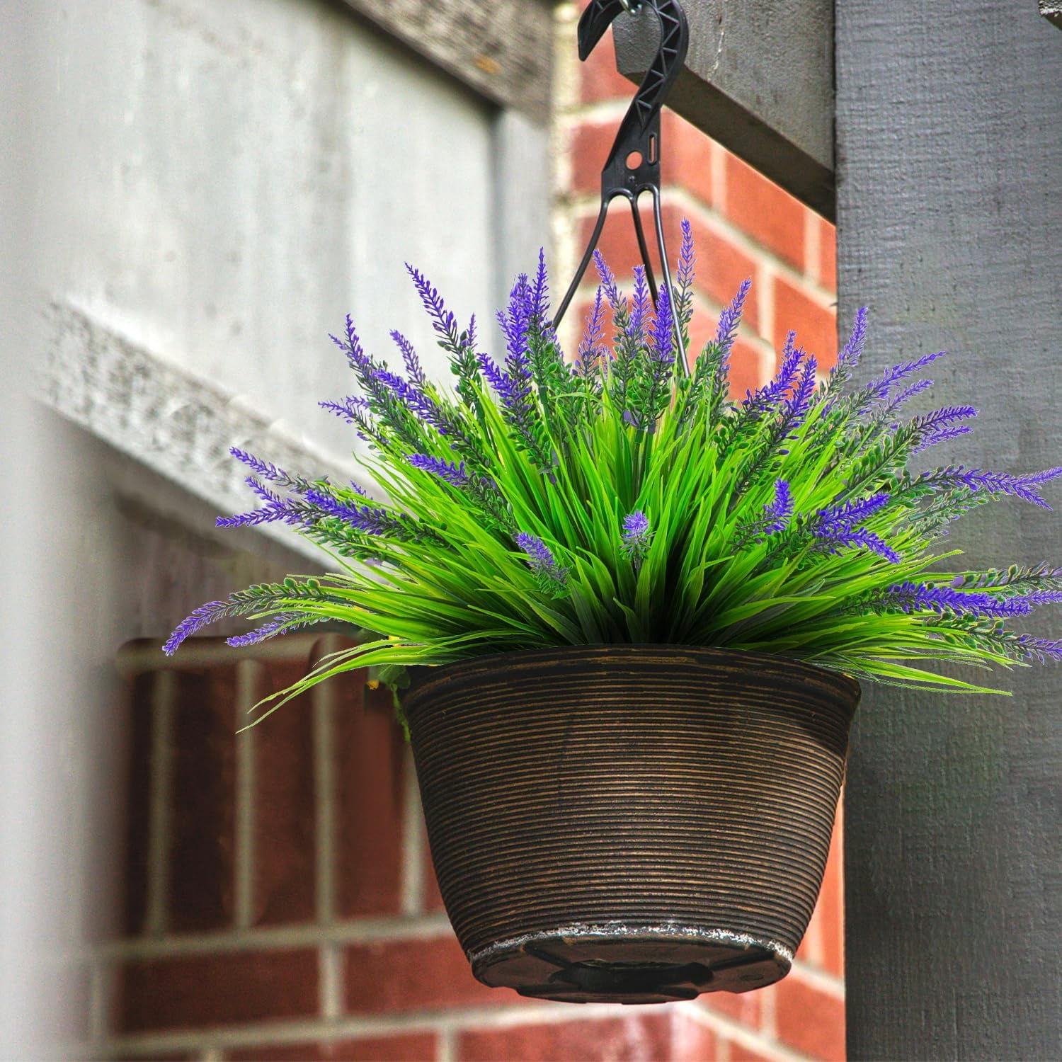 10 Bundles Artificial Lavender Monkey Grass Fake Flowers Outdoor UV Resistant Plants Plastic Shrubs Hanging Flowerpot Indoor Outside Windows Decorations (Purple)