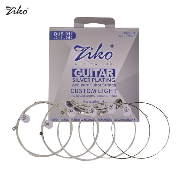 ZIKO DUS-011 Cordes de Guitare Folklorique Acoustiques Légères Personnalisées Hexagone Fil en Alliage Plaqué Argent Enroulé Résistant à la Corrosion Ensemble de 6 Cordes