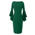 thumbnail image 4 of cfhntfmh Robes Moulantes pour Femmes Robe Cocktail Ajustée à Col Rond Manches Longues Mode Robe Crayon Midi Manches à Volants 3/4, 4 of 5