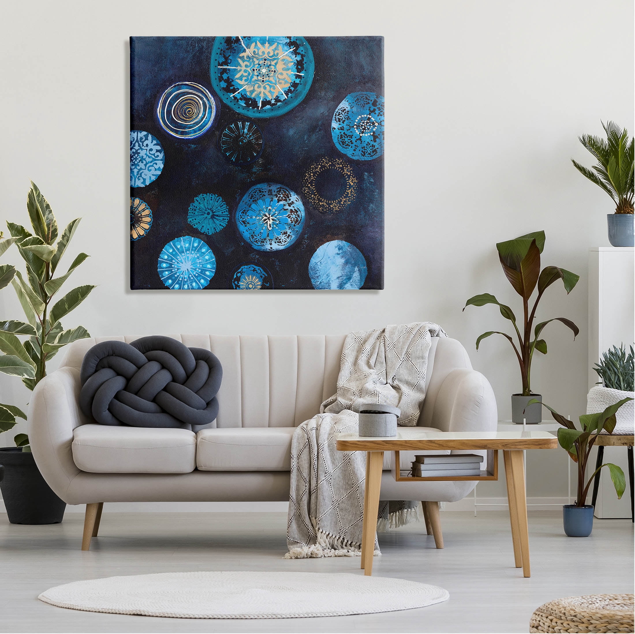 Stupell Industries Blue Patterned Circles Arrangement Graphic Art Gallery Wrapped Canvas Print Wall Art, Design by Design Fabrikken