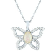 Brilliance Simulated Opal and CZ Sterling Silver Butterfly Pendant, 18"