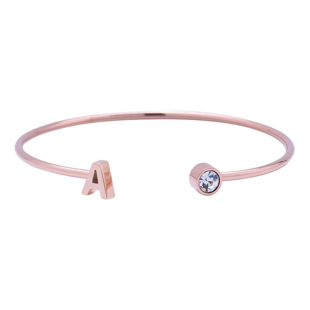 Pulsera Mujer Inicial Letra LuckyLy, Acero Inoxidable y Zirconia Cúbica, Modelo Sonia rosa UNITALLA