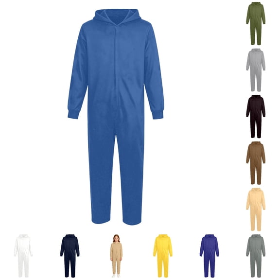 Norvella Kids Hooded Jumpsuit Solid Long Sleeve Zip Front Straight Leg Relaxed Fit Coverall One Piece Everyday Outfit