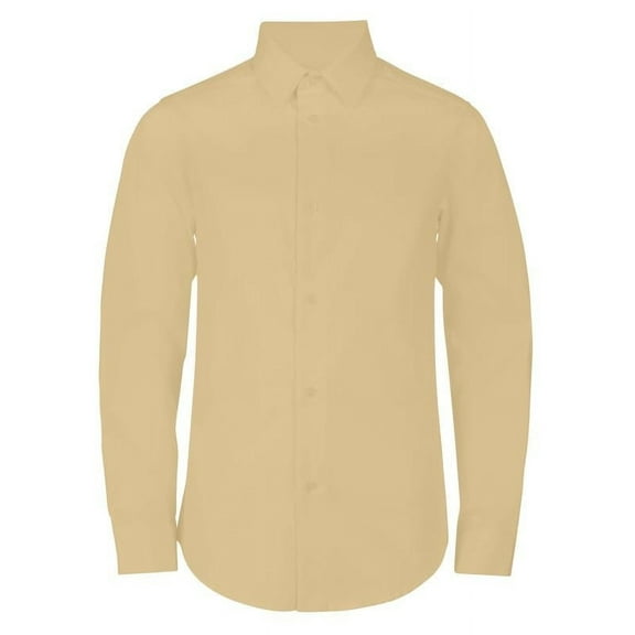 Adam Baker Boy's Regular Fit 4-Way Stretch Long Sleeve Solid Dress Shirt - Colors