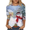 thumbnail image 2 of Chemises pour Femmes Décontractées Col Rond Manches 3/4 Imprimé de Noël Hauts pour Femmes en Solde, 2 of 5