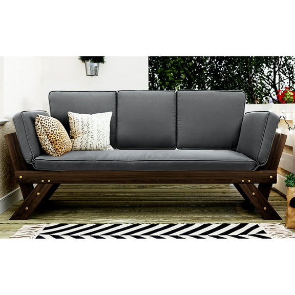 Expandable Patio Daybed With Frame - Gray Cushions, Suitable For Outdoor Living And Comfortable Cushions Relax In Your Garden, Brown &