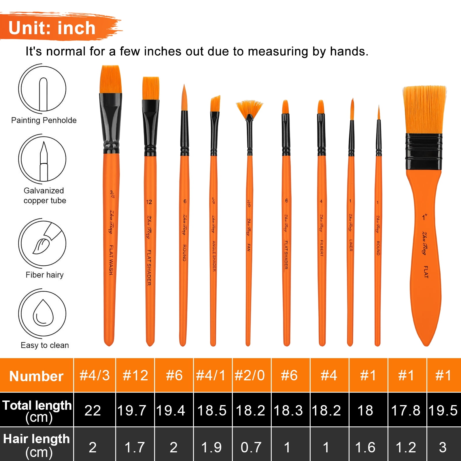 HIZLJJ Paintbrush Sets Artist Paint Brushes Set 10 Wooden Nylon Nylon  Multi-Head Watercolor Brushes Including Plate Brush Cloth Bag Fish Tail Fan