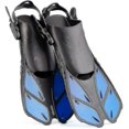 thumbnail image 1 of Aletas de snorkel, aletas de natación, tamaño de viaje, cortas, ajustables para snorkel, buceo, adultos, hombres, mujeres, niños, aletas de natación con talón abierto, 1 of 4