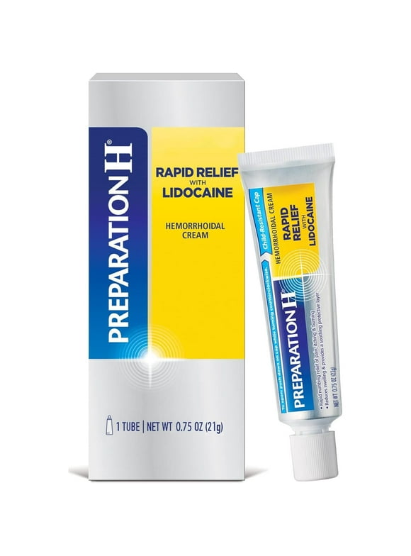 Preparation H Rapid Relief Hemorrhoid Cream with Lidocaine, Numbing Relief for Swelling, Pain, Burning and Itching - 0.75 Oz Tube Pack of 2 = 1.5 Oz