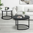 thumbnail image 3 of 2 Round Tea Table Coffee Table Desk Sets | Black & White - Twin Sets Multi Function Wood & Steel Living Room Home Decor Polished Surface Overlapping Ending Tables Cocktail Table, 3 of 7