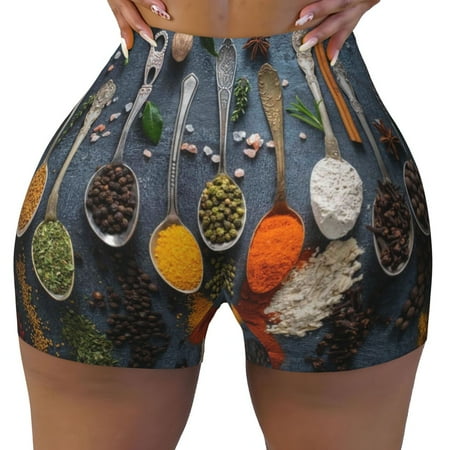 Workout Shorts Women  Various Herbs Biker Shorts for Women Running Gym Spandex Shorts Tummy Control