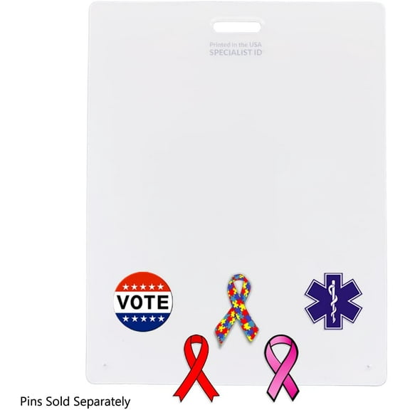 Badge Buddy Pin Holder for Nursing Pins - Horiztonal 7 Hole Blank White Card Backer - Display Your Cute, Funny, Trading, Award & Medical Pins - Great for Nurse, Doctor, Student, Staff by Specialist ID