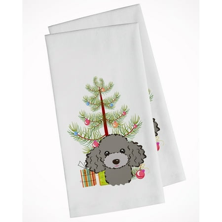 Carolines Treasures BB1631WTKT Christmas Tree and Silver Gray Poodle White Kitchen Towel Set of 2 Dish Towels 19 X 25"